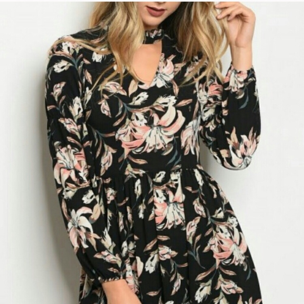 Black floral dress with choker